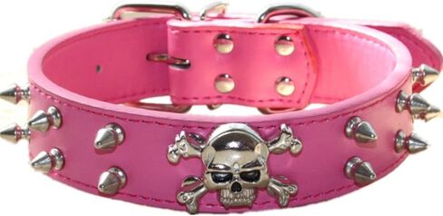 Spiked Leather Dog Collar - 2 Rows Bullet Rivets Studded PU Leather - Cool Skull Pet Accessories for Medium and Large Dogs(Black,M) in Saudi Arabia