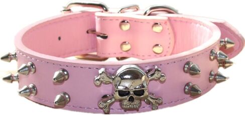 Spiked Leather Dog Collar - 2 Rows Bullet Rivets Studded PU Leather - Cool Skull Pet Accessories for Medium and Large Dogs(Black,M) in Saudi Arabia