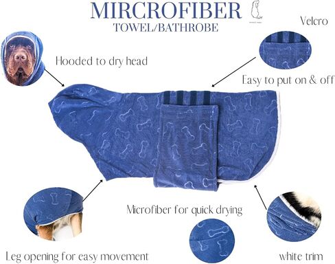 Dog Hooded Bathrobe - Premium Microfiber Quick Drying Pet Towel for Swim Bath & Beach Trips. Luxury & Soft for Pets of all Breeds and Sizes in Saudi Arabia