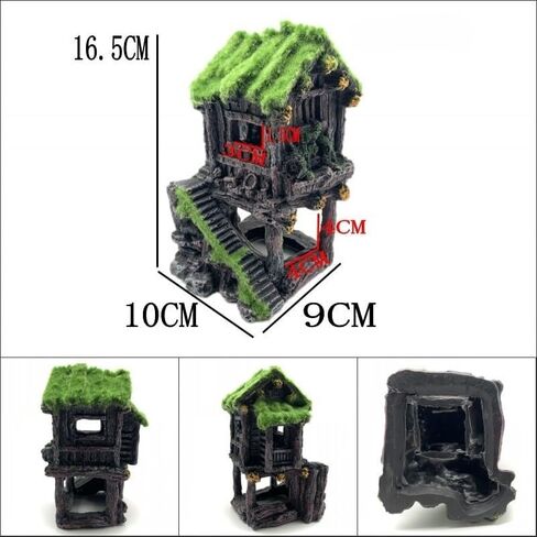 بيت السمك لديكورات حوض السمك، مخبأ الأسماك، منزل خزان الأسماك مع طحالب نابضة بالحياة، يأتي مع قطعتين من نباتات حوض السمك الاصطناعية مقاس 4 بوصات (المنزل 2) in Kuwait