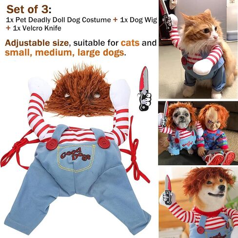 Pet Deadly Doll Dog Costume, Funny Dog Cosplay Novelty Halloween Costumes, Cute Dog Clothes for Small Medium Large Dogs Cats, Puppy Party Dress Up Apparel Outfit (Small) in Saudi Arabia