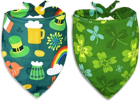 St. Patrick Dog Cat Bandana, Holiday 2 Pack Bandana Irish Rainbow Shamrock Scarfs for Small Medium Large Dogs Cats Pet Puppies in Saudi Arabia