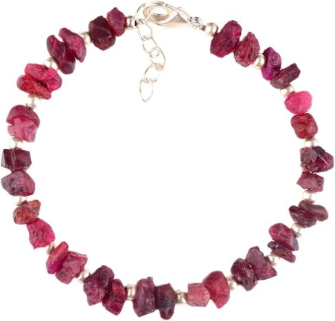 Manilata Natural Red Spinel Raw Bracelet, Rough Gemstone, Energy Healing Crystals, Birthday, Christmas Gift for Her, Gemstone Jewelry For Women 18 inch AAA+ Quality (Silver) in Saudi Arabia