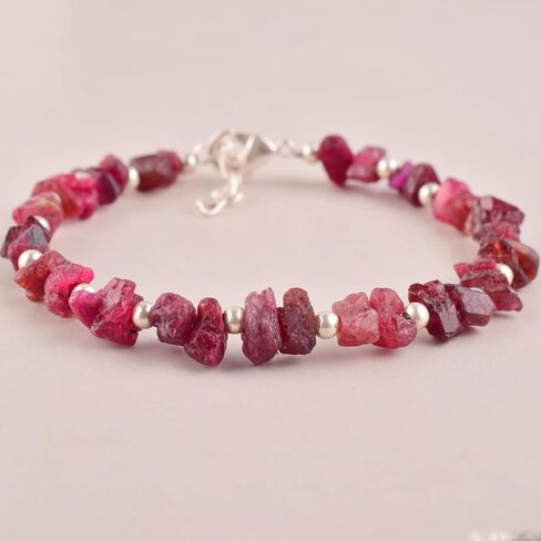 Manilata Natural Red Spinel Raw Bracelet, Rough Gemstone, Energy Healing Crystals, Birthday, Christmas Gift for Her, Gemstone Jewelry For Women 18 inch AAA+ Quality (Silver) in Saudi Arabia