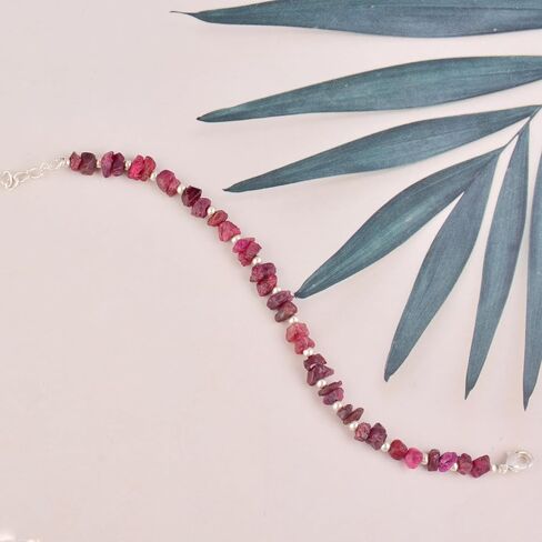 Manilata Natural Red Spinel Raw Bracelet, Rough Gemstone, Energy Healing Crystals, Birthday, Christmas Gift for Her, Gemstone Jewelry For Women 18 inch AAA+ Quality (Silver) in Saudi Arabia