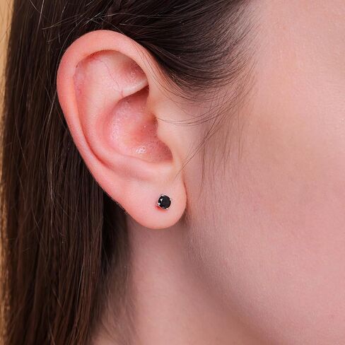 925 Sterling Silver Black Spinel Stud Earrings For Women & Girls, 4mm Hypoallergenic Stud, Birthstone, Cartilage Earring, Solitaire, Valentine's Day in Kuwait