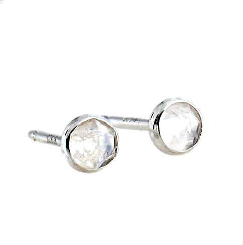 Sterling Silver Tiny Post Stud Piercing Earrings for Cartilage Tragus Helix Multiple Piercing Hypoallergenic Birthstone Jewelry for Women Bezel Set (Moonstone 3mm | Faceted) in Saudi Arabia