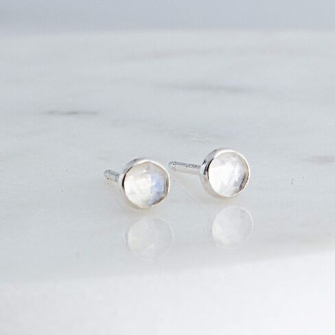 Sterling Silver Tiny Post Stud Piercing Earrings for Cartilage Tragus Helix Multiple Piercing Hypoallergenic Birthstone Jewelry for Women Bezel Set (Moonstone 3mm | Faceted) in Saudi Arabia