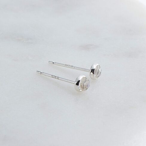 Sterling Silver Tiny Post Stud Piercing Earrings for Cartilage Tragus Helix Multiple Piercing Hypoallergenic Birthstone Jewelry for Women Bezel Set (Moonstone 3mm | Faceted) in Saudi Arabia
