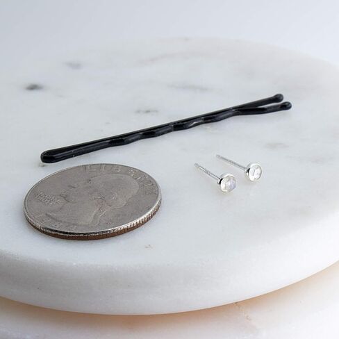 Sterling Silver Tiny Post Stud Piercing Earrings for Cartilage Tragus Helix Multiple Piercing Hypoallergenic Birthstone Jewelry for Women Bezel Set (Moonstone 3mm | Faceted) in Saudi Arabia