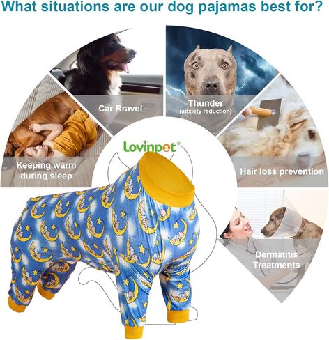 LovinPet Pitbull Dog Pajamas - Pet Anxiety Relief, Sun Protection Dog Pajamas, Comfy Stretchy Fabric, Dreamy Bear Print, Large Dog Pjs, Pet Jammies,Yellow 3XL in Kuwait
