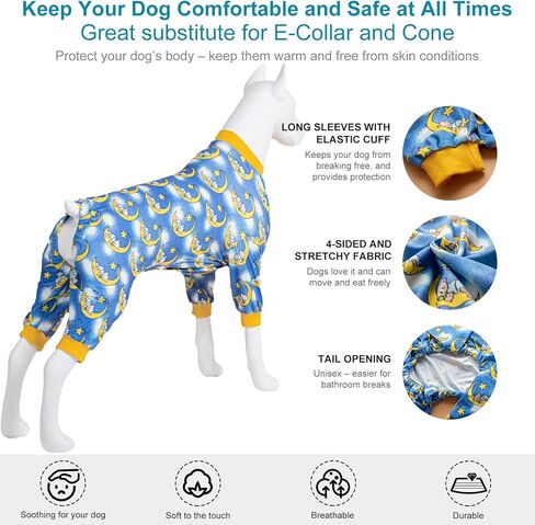 LovinPet Pitbull Dog Pajamas - Pet Anxiety Relief, Sun Protection Dog Pajamas, Comfy Stretchy Fabric, Dreamy Bear Print, Large Dog Pjs, Pet Jammies,Yellow 3XL in Kuwait
