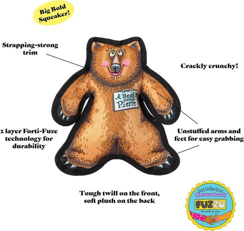 FUZZU Wild Woodies Dog Chew Toy | A Bear Named Pierre Dog Toy | Durable Squeaky Dog Toy | Dog Chew Toy | Rugged Dog Toy | Medium | 9" in Saudi Arabia