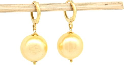 Gempires Natural Golden Shell Pearl Hoop Earring, Meditation Earring, Handmade Jewelry, Gift for Her (Golden Pearl) in Saudi Arabia