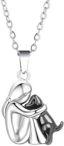 Art Attack Two Tone Dainty I Love My Dog Chain Necklace, Forever In My Heart Pet Lover Puppy Mom Rescue Charm Pendant (Silver & Black) in Saudi Arabia