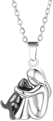 Art Attack Two Tone Dainty I Love My Dog Chain Necklace, Forever In My Heart Pet Lover Puppy Mom Rescue Charm Pendant (Silver & Black) in Saudi Arabia