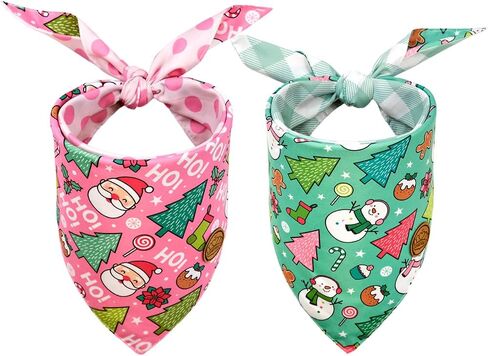 CROWNED BEAUTY Christmas Dog Bandanas Reversible Large 2 Pack, HO HO HO Set, Adjustable Triangle Scarves for Medium Large Extra Large Dogs Girl Boy Pets DB81-L in Saudi Arabia