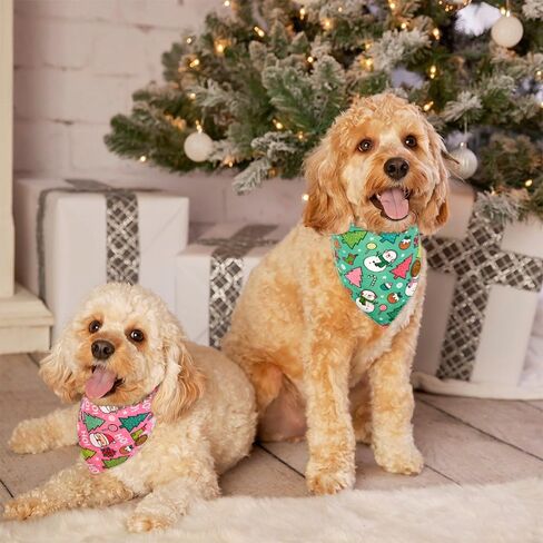 CROWNED BEAUTY Christmas Dog Bandanas Reversible Large 2 Pack, HO HO HO Set, Adjustable Triangle Scarves for Medium Large Extra Large Dogs Girl Boy Pets DB81-L in Saudi Arabia