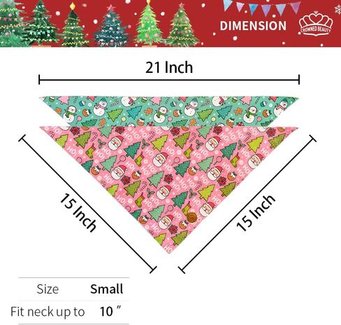 CROWNED BEAUTY Christmas Dog Bandanas Reversible Large 2 Pack, HO HO HO Set, Adjustable Triangle Scarves for Medium Large Extra Large Dogs Girl Boy Pets DB81-L in Saudi Arabia