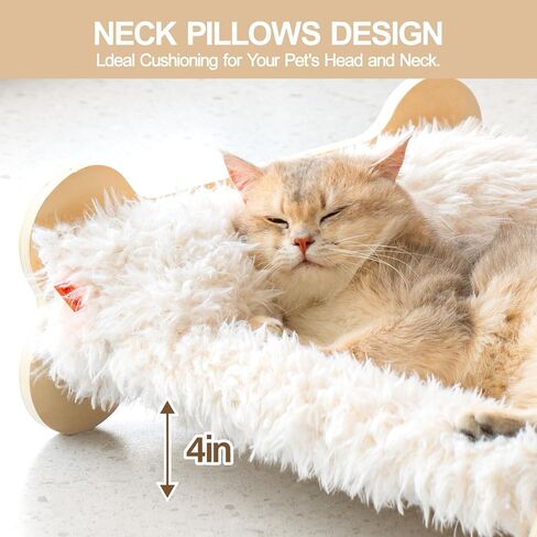 MEWOOFUN Cute Cat Beds for Indoor Cats, 20 X 17.7 in Elevated Cat Bed & Furniture, Wooden Cat Hammock Bed with Pillow, Fluffy Small Cat Bed Washable for Kitty, Plush White in Saudi Arabia