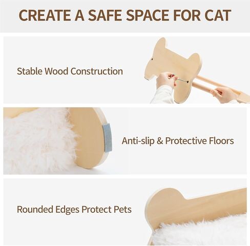 MEWOOFUN Cute Cat Beds for Indoor Cats, 20 X 17.7 in Elevated Cat Bed & Furniture, Wooden Cat Hammock Bed with Pillow, Fluffy Small Cat Bed Washable for Kitty, Plush White in Saudi Arabia
