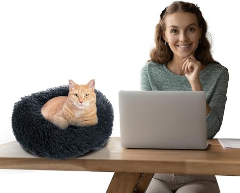 Cat Bed for Desk,Soft Plush Round Pet Bed for Cats or Small Dogs,Anti Anxiety Donut Indoor Cat Bed Dog Bed with Slip-Resistant Bottom for Puppy & Kitten in Saudi Arabia