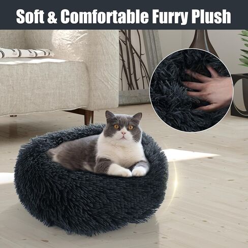 Cat Bed for Desk,Soft Plush Round Pet Bed for Cats or Small Dogs,Anti Anxiety Donut Indoor Cat Bed Dog Bed with Slip-Resistant Bottom for Puppy & Kitten in Saudi Arabia