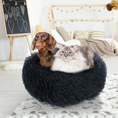 Cat Bed for Desk,Soft Plush Round Pet Bed for Cats or Small Dogs,Anti Anxiety Donut Indoor Cat Bed Dog Bed with Slip-Resistant Bottom for Puppy & Kitten in Saudi Arabia