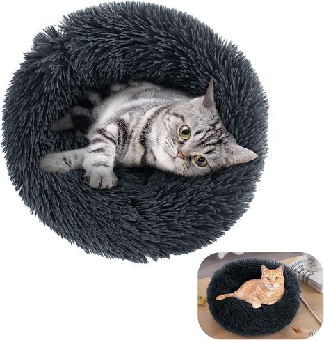 Cat Bed for Desk,Soft Plush Round Pet Bed for Cats or Small Dogs,Anti Anxiety Donut Indoor Cat Bed Dog Bed with Slip-Resistant Bottom for Puppy & Kitten in Saudi Arabia