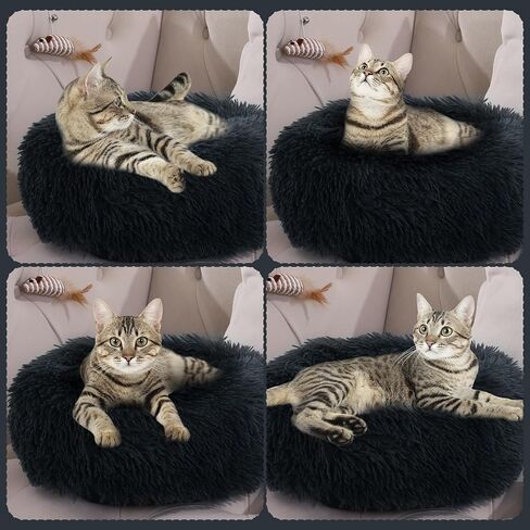 Cat Bed for Desk,Soft Plush Round Pet Bed for Cats or Small Dogs,Anti Anxiety Donut Indoor Cat Bed Dog Bed with Slip-Resistant Bottom for Puppy & Kitten in Saudi Arabia