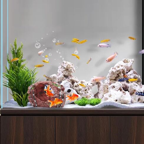 WishLotus ديكور كهف خزان الأسماك، زخارف حوض السمك المكسورة من الراتنج مع كهوف إخفاء متعددة، زخرفة كهف حوض السمك البرميل الواقعي لأسماك البيتا التي تلعب مأوى للراحة (Blcak) in Kuwait