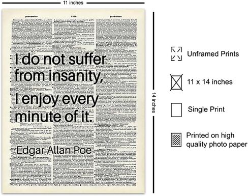 Edgar Allan Poe Quote Art LARGE 11x14 - Typography Dictionary Wall Decor for Bedroom, Living Room, Office - Funny Saying, Unique Gift - Poster - Cool Quotes, Sarcastic Sayings, Funny Sayings Wall Art in Saudi Arabia