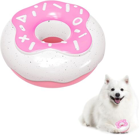 Andiker Dog Squeaky Toy, 4.65inches Rubber Dog Chew Toys for Aggressive Chewers, Donut Shape Interactive Dog Toys with a Creamy Flavor for Medium Large Breeds to Chew and Play (Pink) in Kuwait