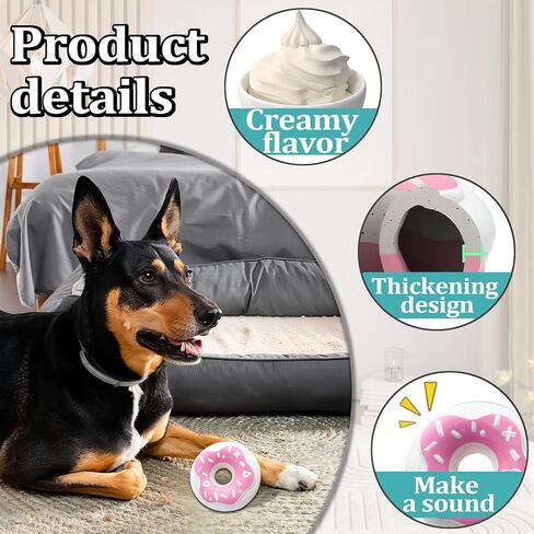 Andiker Dog Squeaky Toy, 4.65inches Rubber Dog Chew Toys for Aggressive Chewers, Donut Shape Interactive Dog Toys with a Creamy Flavor for Medium Large Breeds to Chew and Play (Pink) in Kuwait