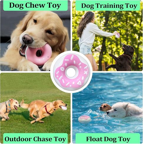 Andiker Dog Squeaky Toy, 4.65inches Rubber Dog Chew Toys for Aggressive Chewers, Donut Shape Interactive Dog Toys with a Creamy Flavor for Medium Large Breeds to Chew and Play (Pink) in Kuwait