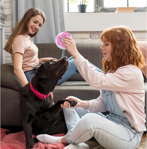 Andiker Dog Squeaky Toy, 4.65inches Rubber Dog Chew Toys for Aggressive Chewers, Donut Shape Interactive Dog Toys with a Creamy Flavor for Medium Large Breeds to Chew and Play (Pink) in Kuwait