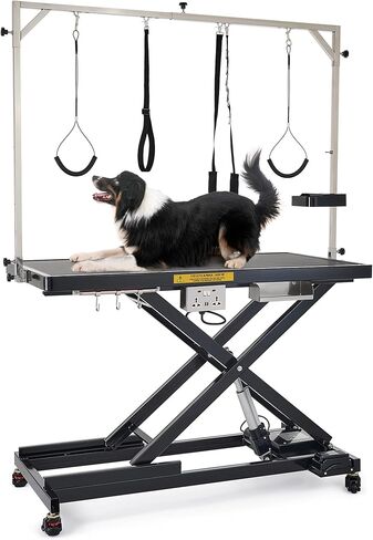 CO-Z Electric Dog Grooming Table, 50" Heavy Duty Pet Grooming Table with Height Adjustable Leveling Wheels 4 Nooses Tool Organizer, Large Dog Grooming Station for Pets Bathing Drying, 240lb Cap, Black in Saudi Arabia