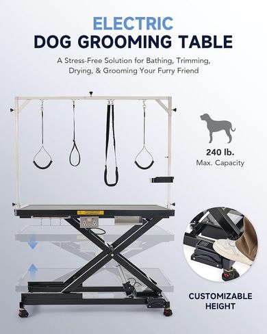 CO-Z Electric Dog Grooming Table, 50" Heavy Duty Pet Grooming Table with Height Adjustable Leveling Wheels 4 Nooses Tool Organizer, Large Dog Grooming Station for Pets Bathing Drying, 240lb Cap, Black in Saudi Arabia