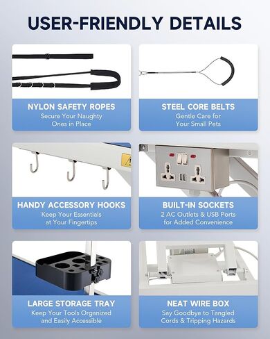 طاولة العناية بالكلاب الكهربائية من CO-Z، طاولة للعناية بالحيوانات الأليفة شديدة التحمل مقاس 50 بوصة مع عجلات تسوية قابلة للتعديل للارتفاع و4 منظم أدوات أنوف، محطة كبيرة للعناية بالكلاب للحيوانات الأليفة أثناء الاستحمام والتجفيف، غطاء بوزن 240 رطل، أسود in Kuwait