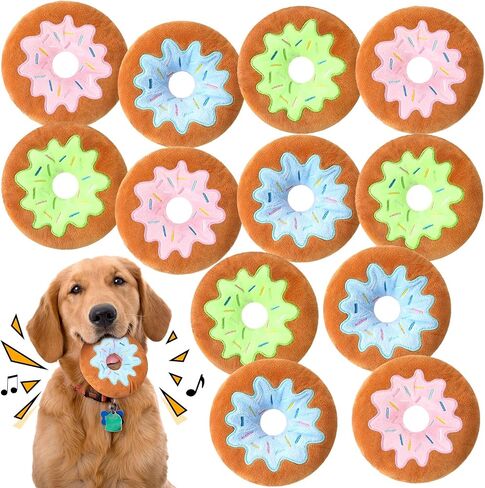 Shappy 12 Pcs Plush Donut Dog Toy 5.9 Inch Donuts with Squeakers Dog Chew Toy Assorted Plush Pet Toy Donuts for Small and Medium Dogs, 3 Colors in Saudi Arabia