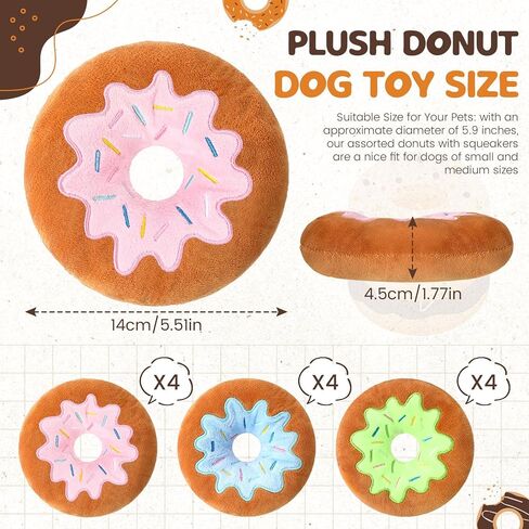 Shappy 12 Pcs Plush Donut Dog Toy 5.9 Inch Donuts with Squeakers Dog Chew Toy Assorted Plush Pet Toy Donuts for Small and Medium Dogs, 3 Colors in Saudi Arabia