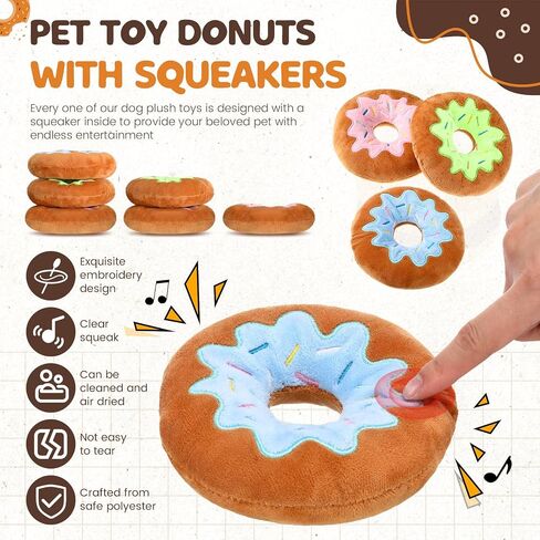 Shappy 12 Pcs Plush Donut Dog Toy 5.9 Inch Donuts with Squeakers Dog Chew Toy Assorted Plush Pet Toy Donuts for Small and Medium Dogs, 3 Colors in Saudi Arabia