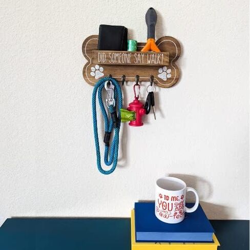 Dog Leash Holder for Wall with Built in Storage Shelf for Pet Treats and Accessories, Bone Shaped Key Holder for Wall Decorative and Dog Stuff Storage Organizer, Housewarming Gift for Dog Owner in Saudi Arabia