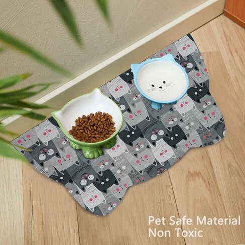 Cat Food Mats for floor, Cat Water Bowl Mats Pet Feeding Absorbent Mat Cat Placemats for Food and Water Grey Small 17.7 * 9.8 inch in Saudi Arabia