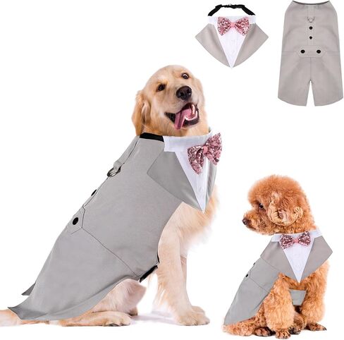 قمصان توكسيدو أنيقة للكلاب تناسب صدرية الكلب وحزام ناعم شبكي للحيوانات الأليفة مع ربطة عنق للكلاب الصغيرة والمتوسطة وتدريب القطط على المشي (بورجوندي، m) in Kuwait