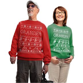 Tstars Grandma & Grandpa Matching Ugly Christmas Sweatshirts Set Grandparents Xmas Gift