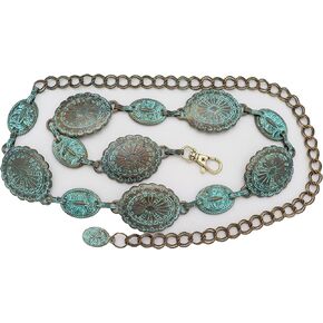 Women Wide Bohemian Fashion Belt Hip High Waist Antique Gold Metal Turquoise Charms S M