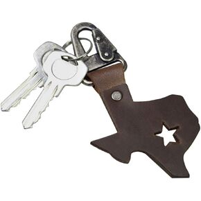 Hide & Drink, Thick Leather Texas State Key Chain Holder/Texas Souvenir/Texas State Map With Star, Handmade :: Bourbon Brown