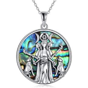 The Goddess Hecate Necklace Sterling Silver Wiccan Wheel of Hecate Pendant Necklace Pagan Witch Jewelry for Women Girls