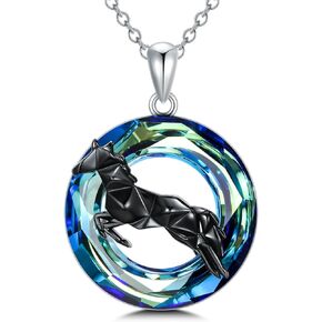 OHAYOO Horse Pendant Necklace for Women Girls 925 Sterling Silver Lucky Horse with Blue Crystal Circle Necklace Horse Jewelry Gift for Mom Daughter Christmas Birthday